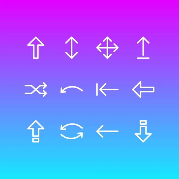 Ilustrace 12 znakových ikon stylu čáry. Upravitelná sada opakování, nahoru, zámek uzávěru a další prvky ikon. — Stock fotografie
