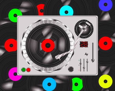 resimde vinil plak çalar ve vinil kayıtlar