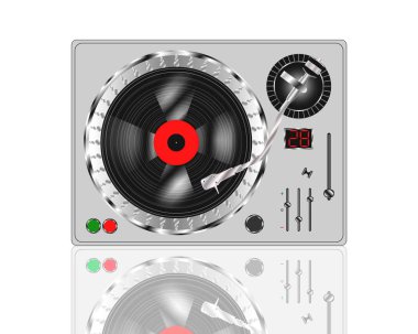 Vinil plak çalar yansıması ile beyaz arka plan üzerinde gösterimi