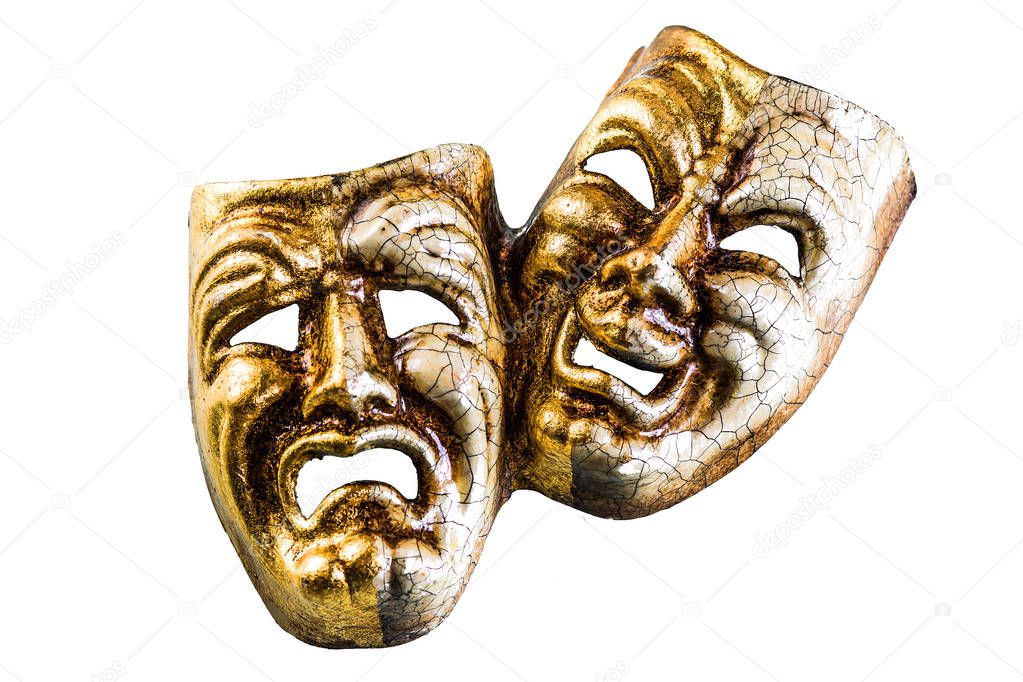 masks of good and evil lie on a white background