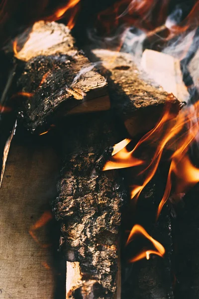 Brennholz Einem Hausgemachten Grill Auf Dem Hintergrund Von Grünem Laub — Stockfoto