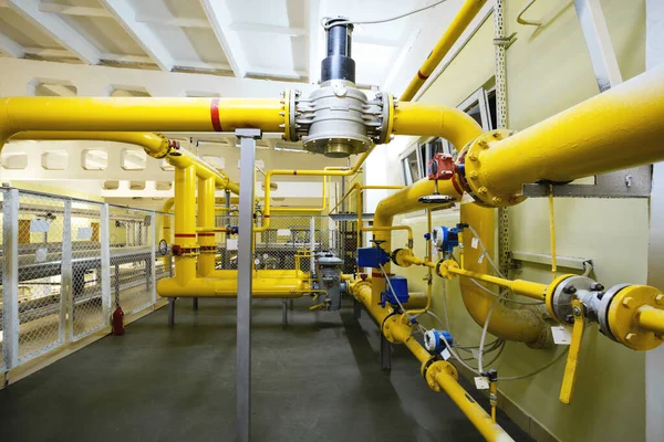 Unidad Distribución Gas Gasoducto Con Medidor Nivel Instalado Sala Calderas — Foto de Stock