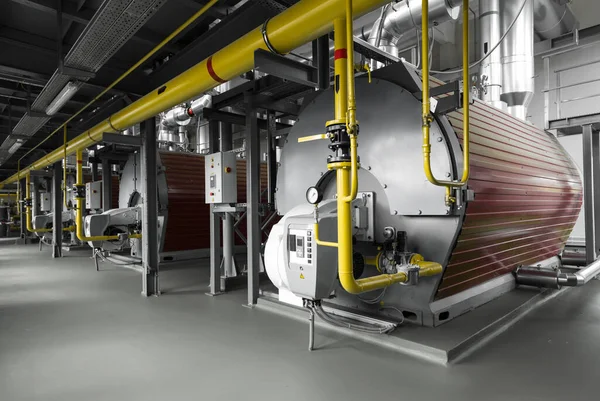 Moderna Sala Calderas Gas Industrial Equipada Para Proceso Calefacción Calderas — Foto de Stock