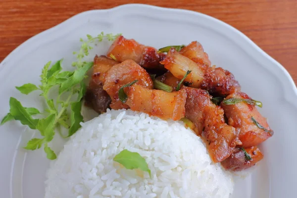 Daging Babi Manis Dengan Makanan Nasi Dalam Gaya Thai — Stok Foto