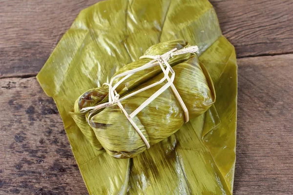Thai Style Dessert Made Banana Sticky Rice — Stock Photo, Image