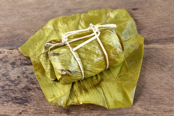 Thai Style Dessert Made Banana Sticky Rice — Stock Photo, Image