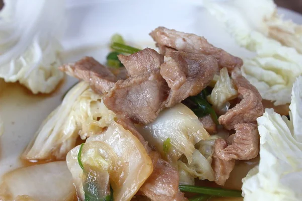 Mescolare Carne Maiale Fritta Con Cavolo Bianco Nel Thaifood — Foto Stock