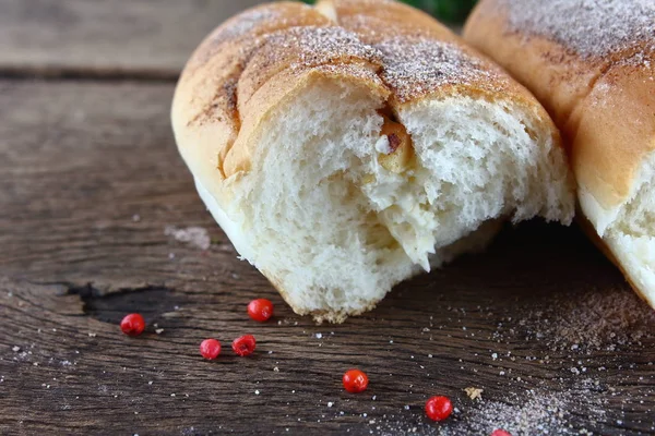 Pão Caseiro Saboroso Fresco Madeira — Fotografia de Stock