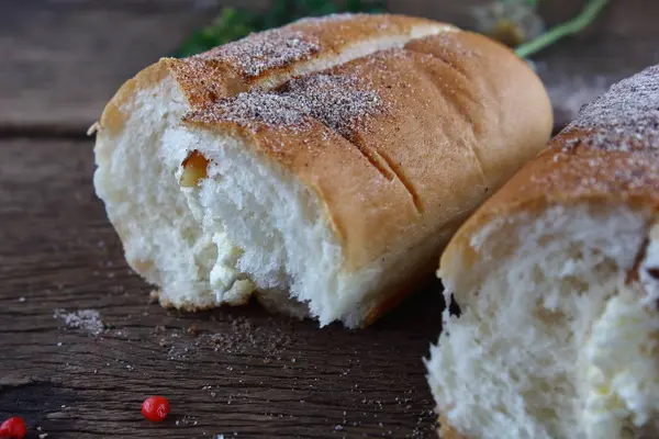 Čerstvé Chutné Domácí Chléb Dřevěné — Stock fotografie