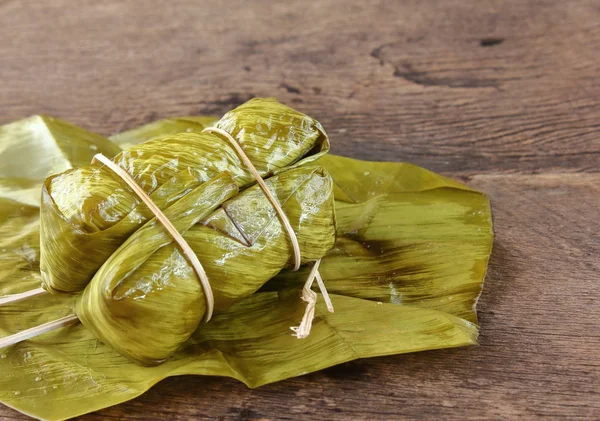 Thai Style Dessert Made Banana Sticky Rice — Stock Photo, Image