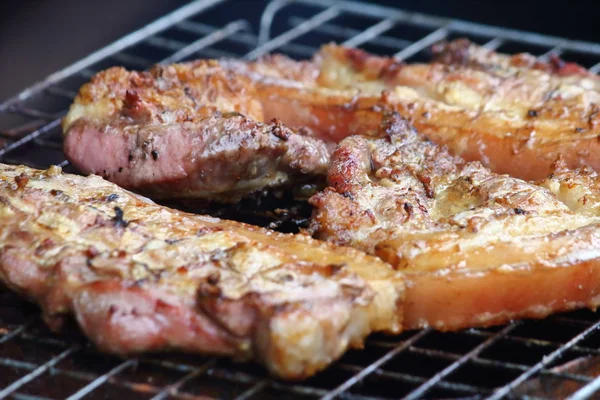 Deliciosa Comida Carne Porco Grelhando Carvão Quente Thaistyle — Fotografia de Stock