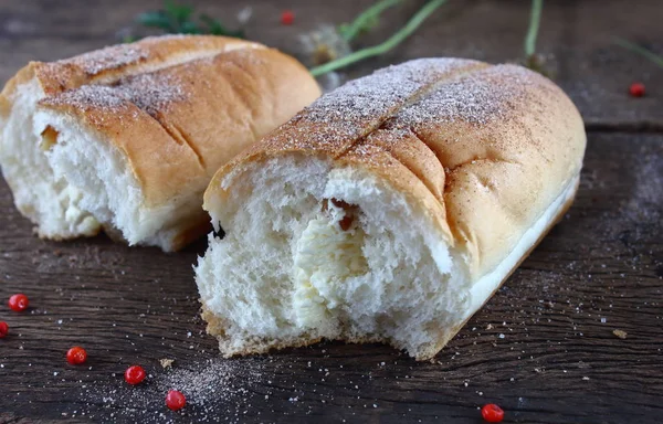 Smaczne Świeże Domowe Pieczywo Stare Drewniane — Zdjęcie stockowe