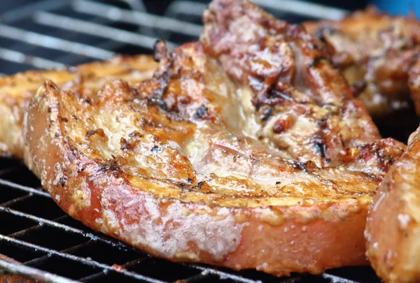 Deliciosa Comida Carne Porco Grelhando Carvão Quente Thaistyle — Fotografia de Stock