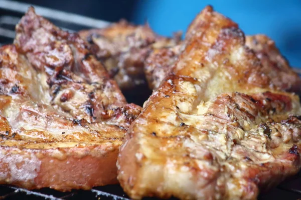 Deliciosa Comida Carne Porco Grelhando Carvão Quente Thaistyle — Fotografia de Stock