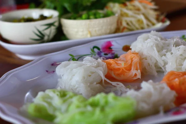 Thai rice noodle colorful or rice vermicelli noodle — Stock Photo, Image