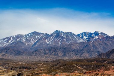 Potrerillos 'un görkemli dağları karla kaplı tarlalarda.