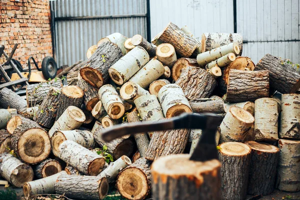 Kolun Närbild Trä Chock Mot Bakgrund Runda Resterna Träd — Stockfoto