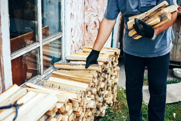 Una Pila Leña Apilada Preparada Para Calentar Casa Recoger Leña —  Fotos de Stock