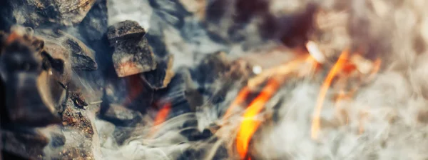 Het Vuur Kolen Voorbereiding Van Vuur Voor Shish Kebab Picknick — Stockfoto