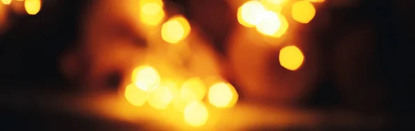 Defocus Del Colorato Sfondo Bokeh Bokeh Giallo Molti Gerland Decorato — Foto Stock