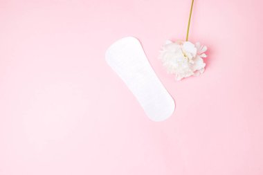 Pembe arka planda güzel şakayıklı hijyenik peçete, sağlık sigortası, aylık koruma, güvenilir arkadaş.