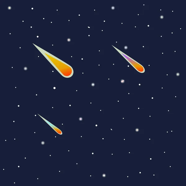 Cielo Nocturno Con Estrellas Color Azul Oscuro Cometas Cayendo Vector — Vector de stock