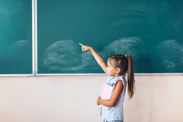 Pequeña Colegiala Está Cerca Pizarra Vuelta Escuela Educación Los Niños —  Fotos de Stock