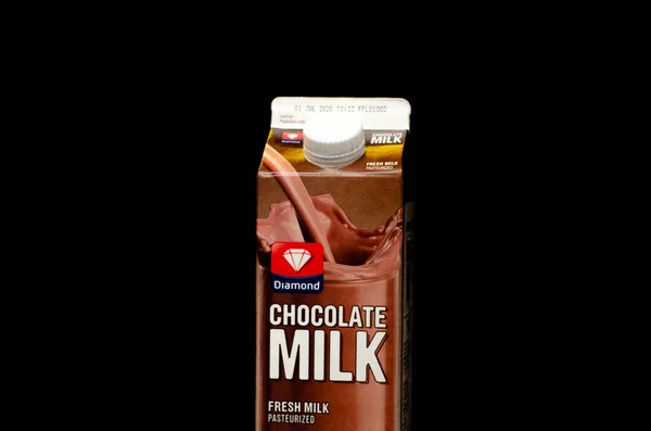 Close Chocolate Milk Box Diamond Trademark Isolated Black Background — Stock fotografie