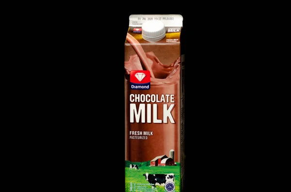 Close Chocolate Milk Box Diamond Trademark Isolated Black Background — Stock fotografie