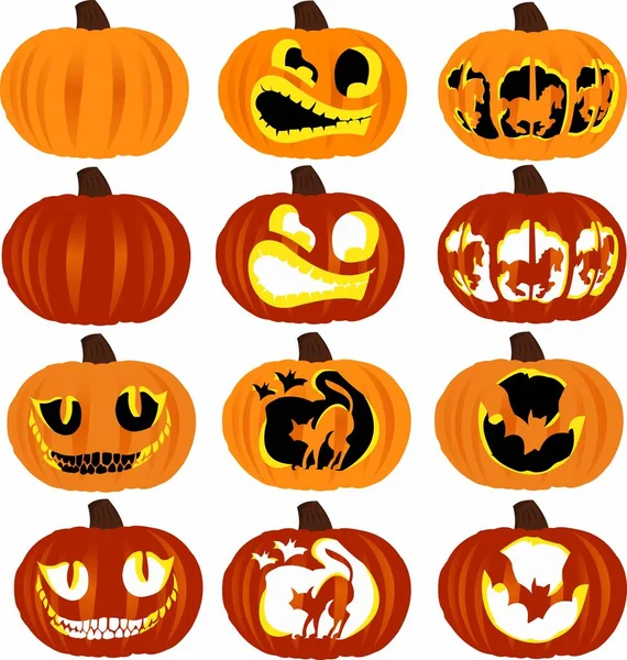 Calabazas Para Halloween Presentado Dos Colores Calabaza Con Cara Aterradora — Foto de Stock