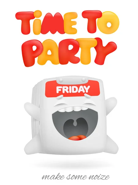 Friday Tim Party Concept Card Cartoon Calendar Character Emoticon Inglés — Vector de stock