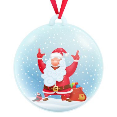 Cam kar topu dekoratif Hediyelik eşya ile Noel Baba çizgi film karakteri içinde. Vektör çizim