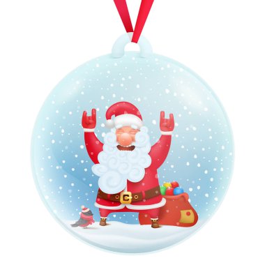 Cam kar topu dekoratif Hediyelik eşya ile Noel Baba çizgi film karakteri içinde. Vektör çizim