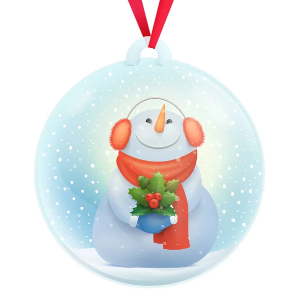 Glass Snow Ball Decorative Souvenir Snowman Cartoon Character Vector Illustration — Stock Vector