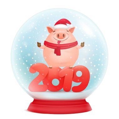 Cam kartopu dekoratif Hediyelik eşya içinde domuz çizgi film karakteri ile. Vektör çizim