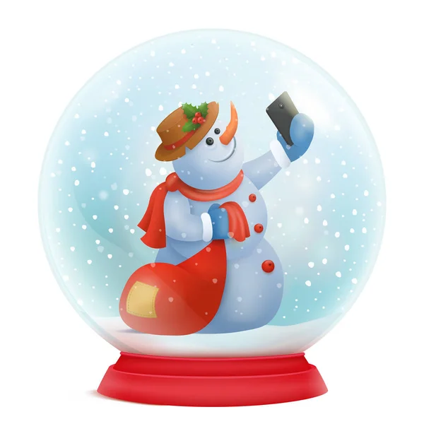 Globo Neve Natal Com Boneco Neve Personagem Engraçado Dos Desenhos —  Vetores de Stock