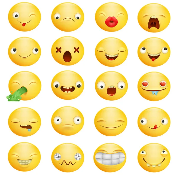 Smiley Emoticon Personagens Desenhos Animados Amarelos Diferentes Emoções Grande Conjunto — Vetor de Stock