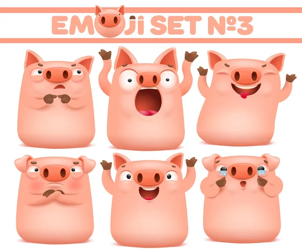 Set Von Niedlichen Schwein Cartoon Emoji Figuren Verschiedenen Emotionen Vektorillustration — Stockvektor