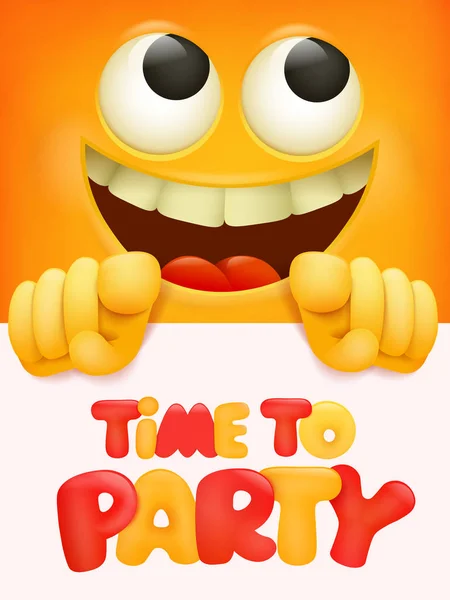 Tiempo para la fiesta tarjeta de invitación con el grupo de personajes de dibujos animados sonrisa amarilla . — Vector de stock