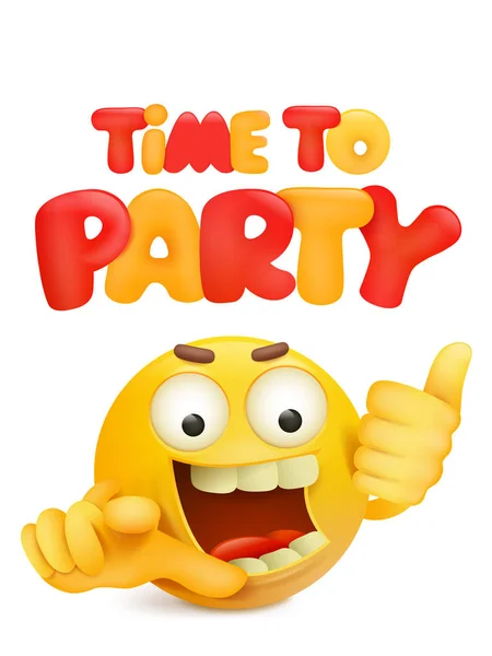 Zeit, Party Einladungskarte mit Cartoon gelbes Lächeln Gesicht Charakter — Stockvektor