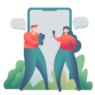 Online dating sosyal ağ, sanal ilişkiler kavramı. Erkek ve kadın online sohbet.