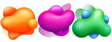 Soyut grafik 3d öğeler kümesi. Akan sıvı şekilli degrade afişler. Dinamik renkli formlar ve çizgi şablonu