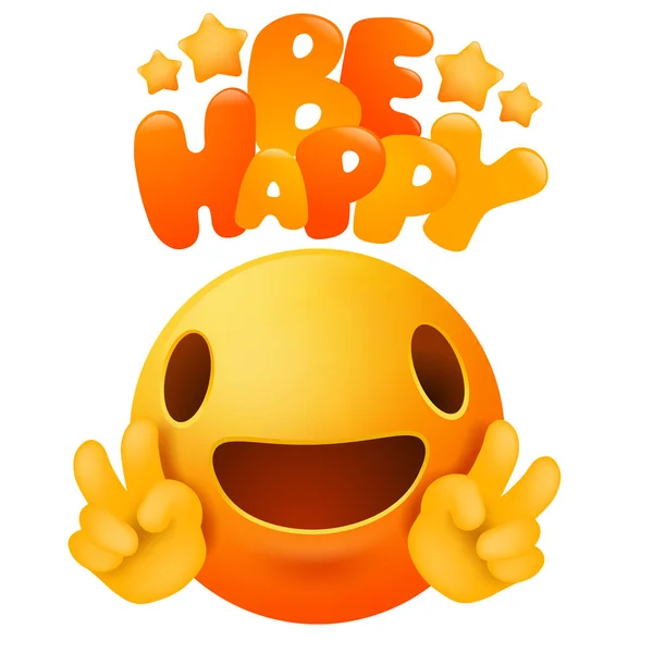 Kawaii amarillo emoji sonrisa personaje de dibujos animados. Ser feliz tarjeta de felicitación — Vector de stock