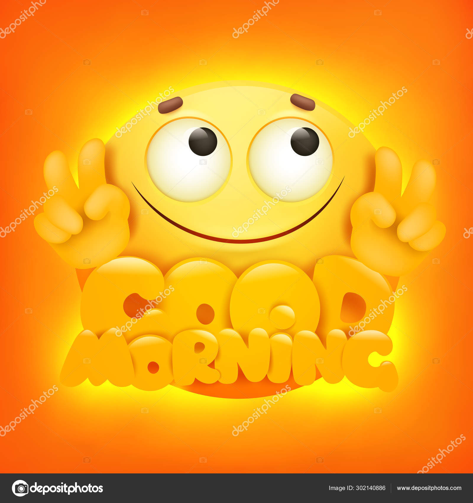 Good morning concept card with yellow smile emoji character Stock ...