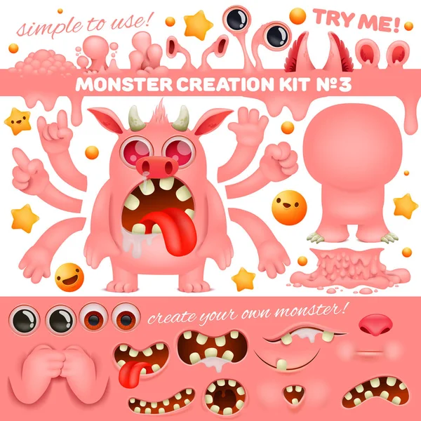 Zestaw do tworzenia kreskówek Monster emoji. Kolekcja DIY. Stwórz własną postać. — Wektor stockowy