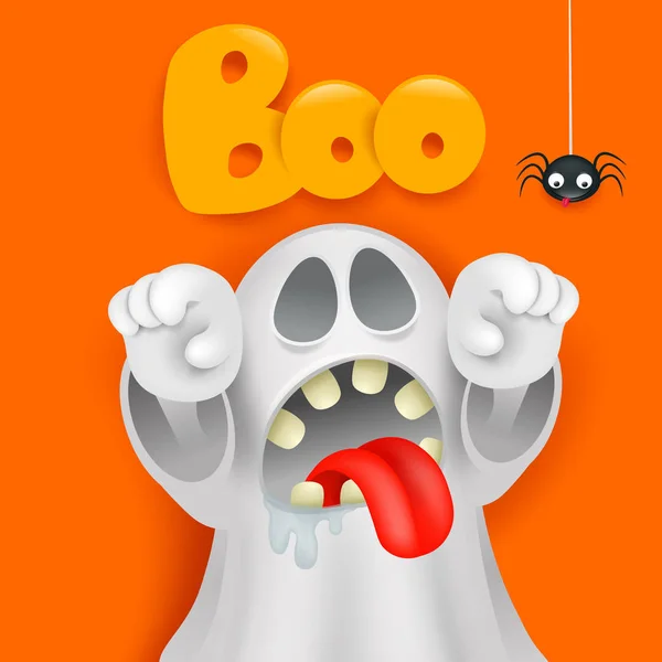 Fantasma boo personagem emoji desenho animado. Cartão de Halloween . — Vetor de Stock