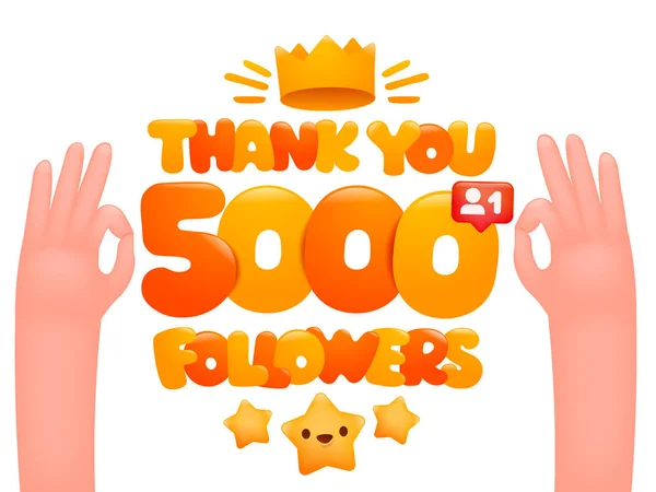 5000 followers illustration de bande dessinée avec l'expression gesticulant mains — Image vectorielle