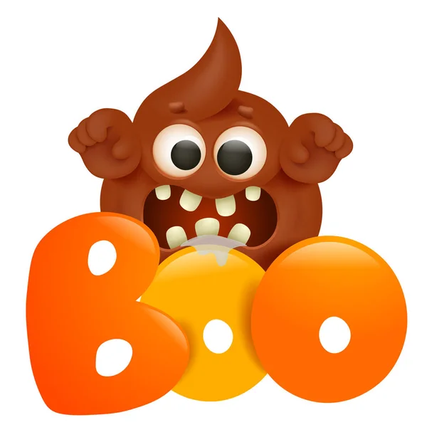 Halloween comic greeting card with cartoon emoji poop character — Stock Vector