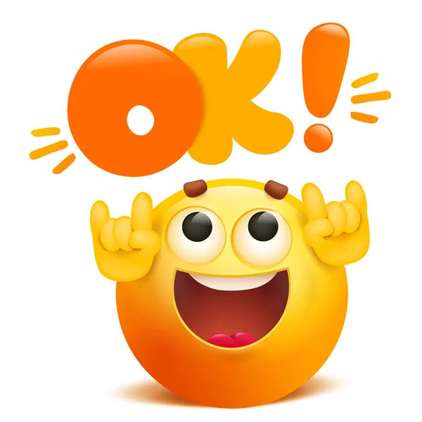 OK giallo emoticon cartone animato divertente personaggio emoji — Vettoriale Stock