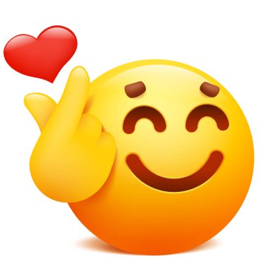 K-Pop el hareketi aşk parmağı sembolü. Kore işareti. Sarı emoji çizgi film karakteri